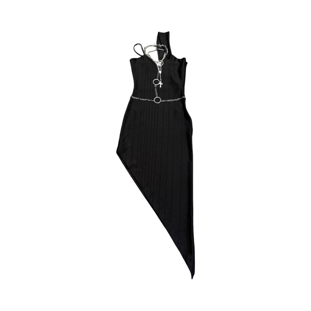 Edgy Cocktail Asymmetrical Black Dress - Picture 11 of 11